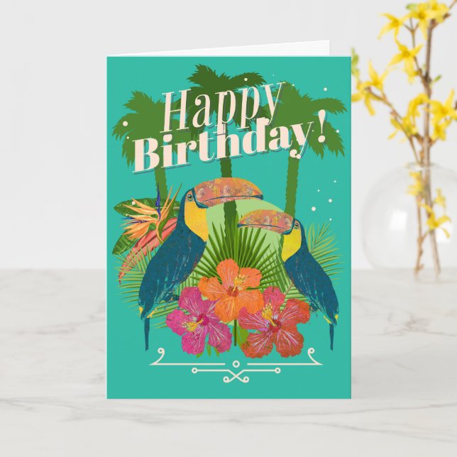 Carte de voeux d'anniversaire pour les Toucans tro (Fleur jaune)