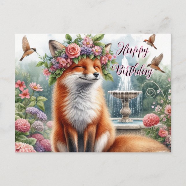 Carte de vœux d'anniversaire Renard mignon avec co (Devant)