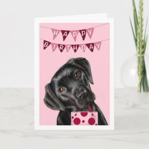 Carte de voeux d'anniversaire rose du Labrador noi