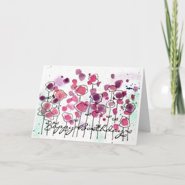 Carte de voeux d'anniversaire rose Wildlfowwers (Devant)