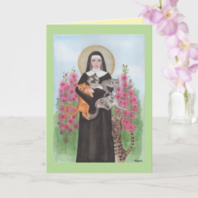 Carte de vœux d'anniversaire Sainte Gertrude patro (Orchidée)