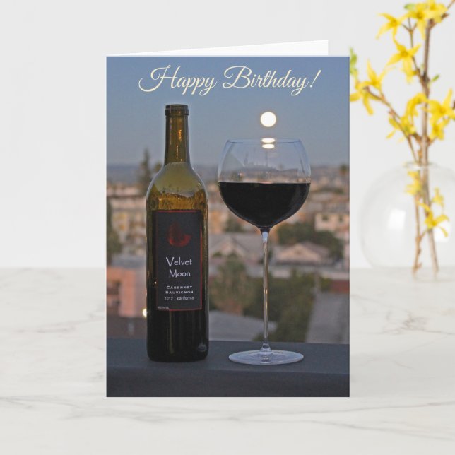 Carte de vœux d'anniversaire vin et lune magnifiqu (Fleur jaune)