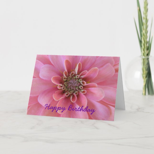Carte de voeux d'anniversaire, zinnia rose (Devant)