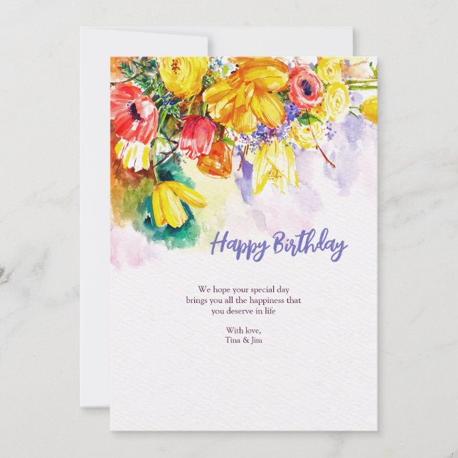 Carte de voeux d'aquarelle d'anniversaire (Devant)