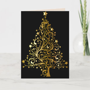 carte de voeux d'arbre de Noël en or