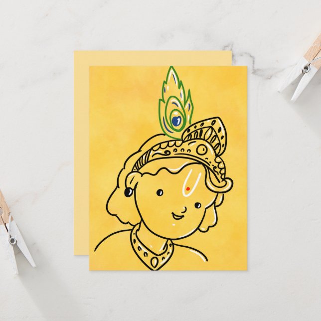 Carte de voeux d'art Cute Little Krishna (Devant/Arrière en situation)