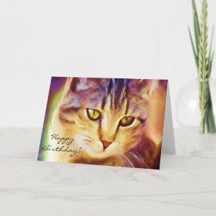 Carte de voeux d'art de chat tigré de joyeux