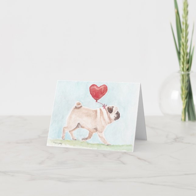 Carte de vœux d'art de chien cœur de Carlin (Devant)