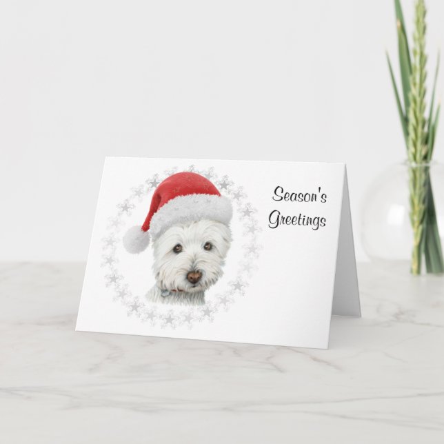 Carte de voeux d'art de chien de Westie de Noël (Devant)