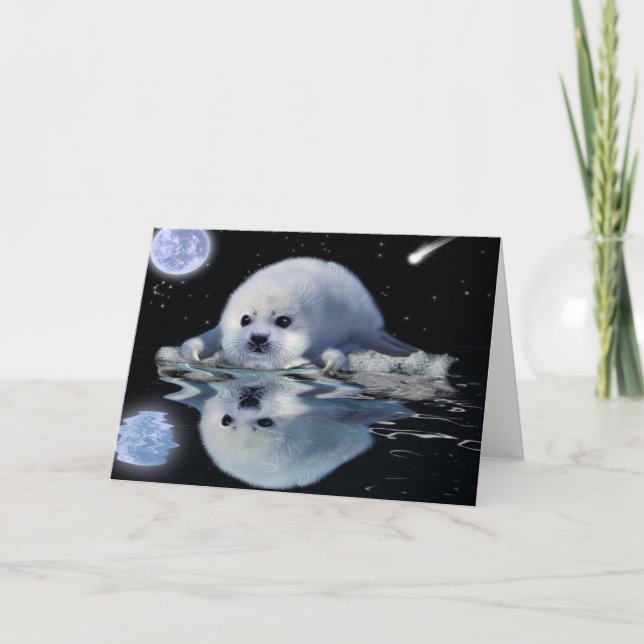 Carte de voeux d'art de PHOQUE de HARPÉ et de (Devant)