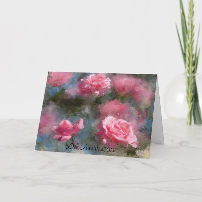Carte de vœux d'art de roses roses 60e anniversair (Devant)