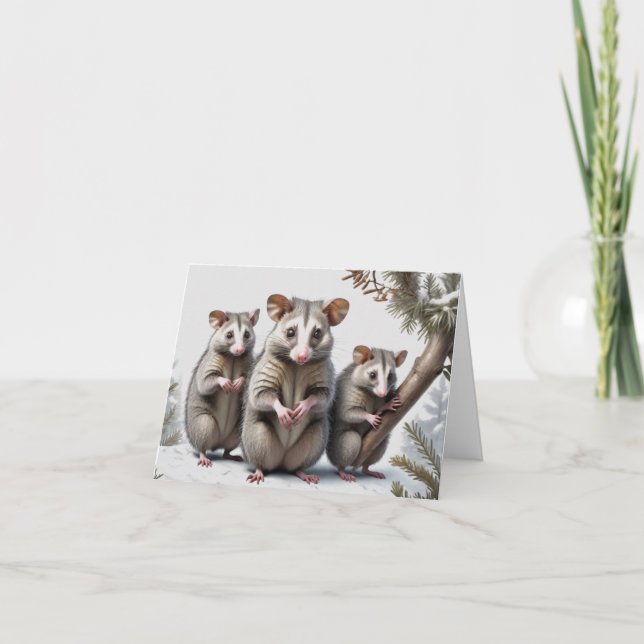 Carte de voeux d'art Opossum Family Illustration (Devant)