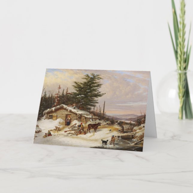 Carte de voeux d'art Winter Log House (Devant)