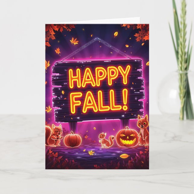Carte de vœux d'automne au néon 13x18 cm – Joyeuse (Devant)