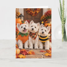 Carte de vœux d'automne pour trois Westies