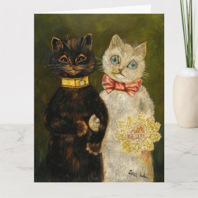 CARTE DE VOEUX DE ANNIVERSAIRE DE MARIAGE CHAT VIN (Devant)