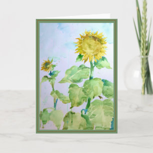 Carte de voeux de blanc d'aquarelle de tournesol