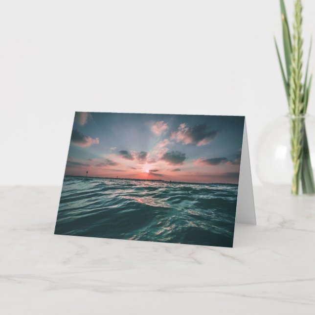 Carte de voeux de blanc de coucher du soleil (Devant)
