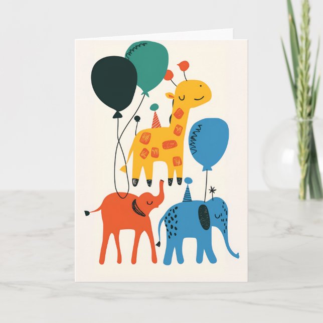 Carte de voeux de célébration animale joueuse (Devant)