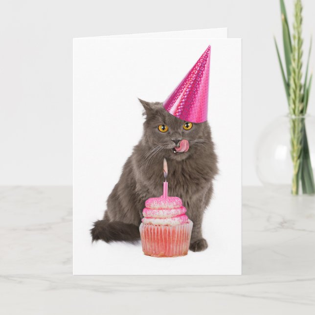 Carte de voeux de chat de fête d'anniversaire (Devant)