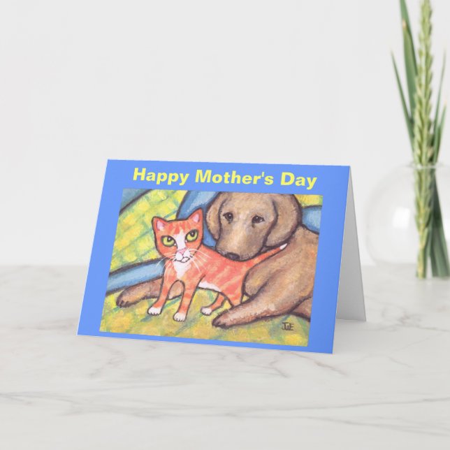 Carte de voeux de chat et de chien du jour de mère (Devant)