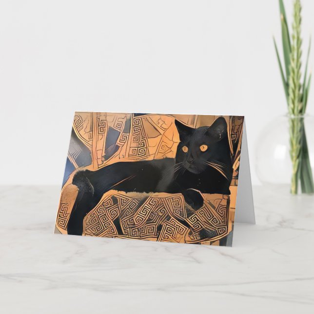Carte de voeux de chat noir, d'inspiration grecque (Devant)