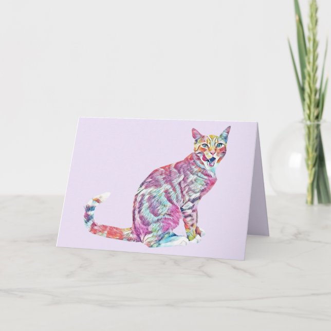 Carte de voeux de chat Tabby Peint Coloré (Devant)
