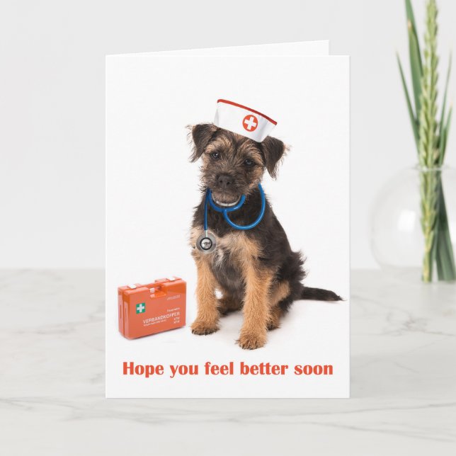 Carte de vœux de chien avec tenue d'infirmière (Devant)