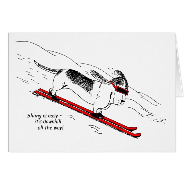 Carte de voeux de chien de ski de descente amusant (Devant horizontal)