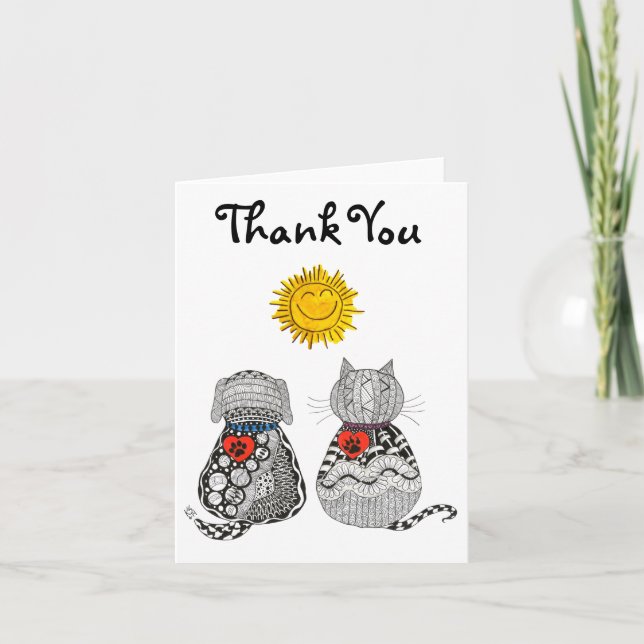 Carte de voeux de chien et de chat mignonne et col (Devant)