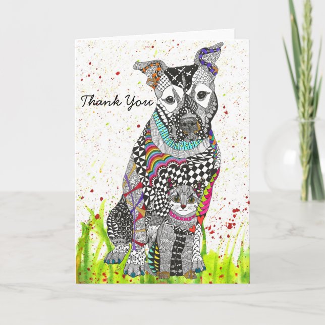 Carte de voeux de chien et de chat mignonne et col (Devant)
