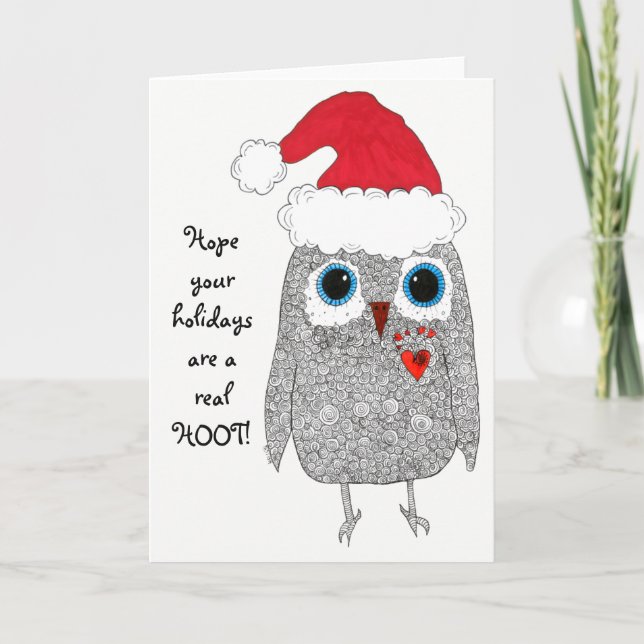 Carte de voeux de Chouette de Noël mignonne et col (Devant)