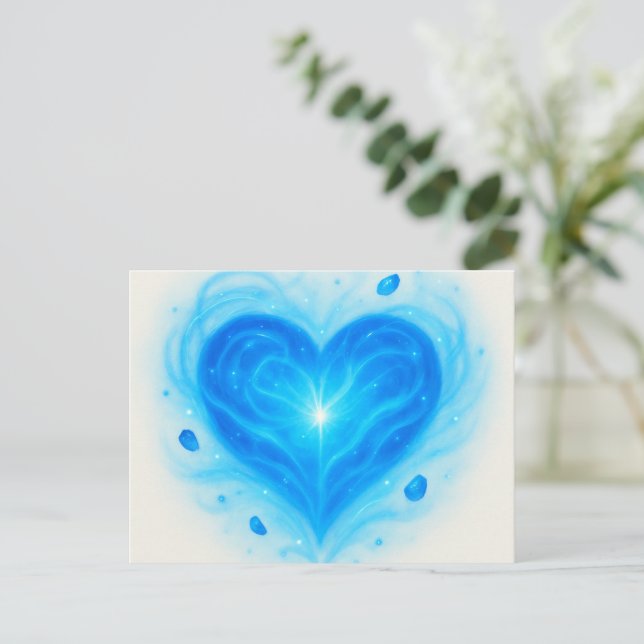 Carte de voeux de coeur bleu radiant - Lumière spi (Debout devant)