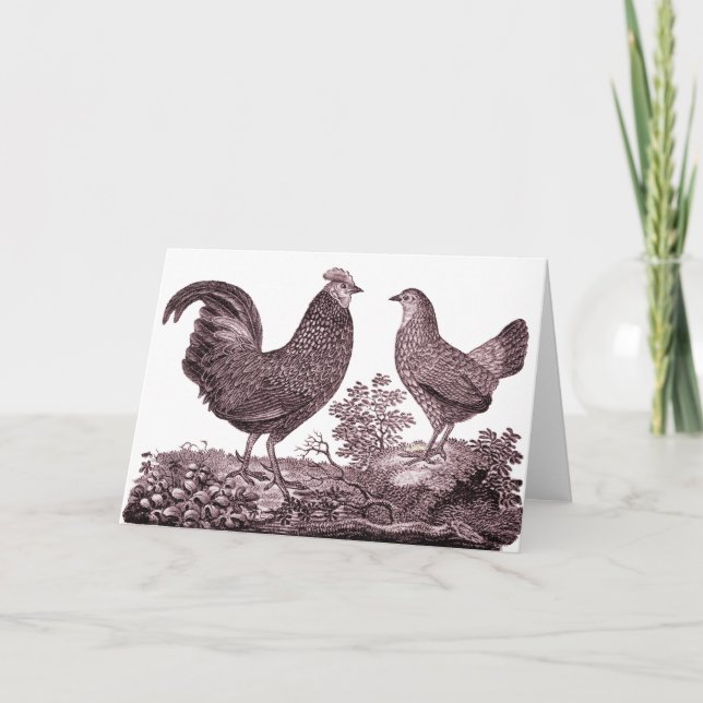 Carte de voeux de coq et poulet (Devant)