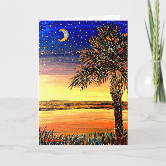 Carte de voeux de coucher du soleil de Palmetto (Devant)