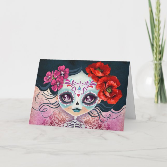 Carte de voeux de crâne de sucre d'Amelia Calavera (Devant)