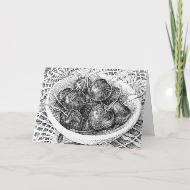 Carte de voeux de dessin de stylo Bowl of Cherries (Devant)
