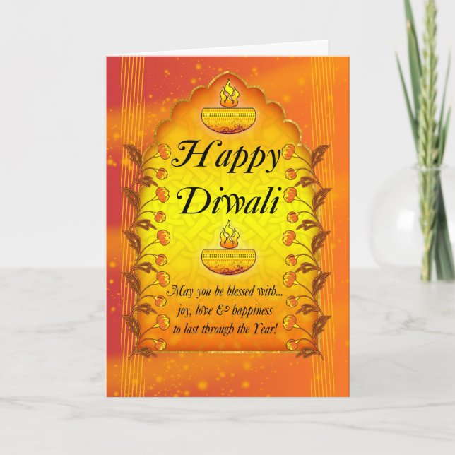 Carte de voeux de Diwali avec des lampes (Devant)