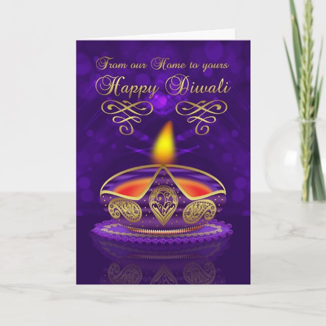 Carte de voeux de Diwali en or et pourpre avec la (Devant)