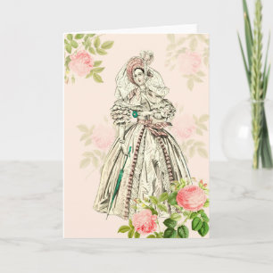 Carte de voeux de femme victorienne mode du XIXe s