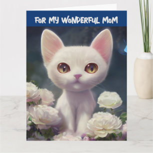 CARTE DE VŒUX DE FÊTE DES MÈRES CHAT BLANC MIGNON