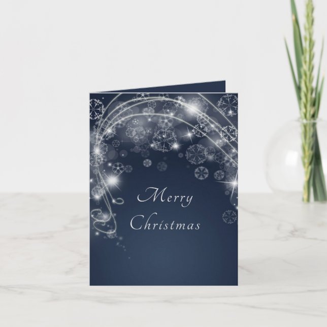 Carte de vœux de fêtes bleu minuit avec flocons de (Devant)
