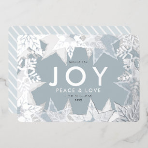 Carte de vœux de fêtes JOY Frosted Snowflakes arge