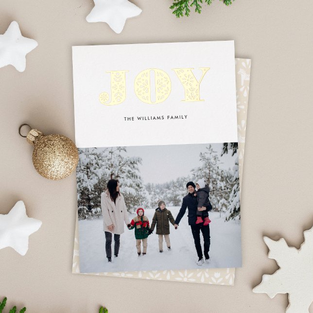 Carte de vœux de fêtes suédois de style Dala avec  (real shiny gold Scandinavian folk art style JOY Christmas photo holiday card)