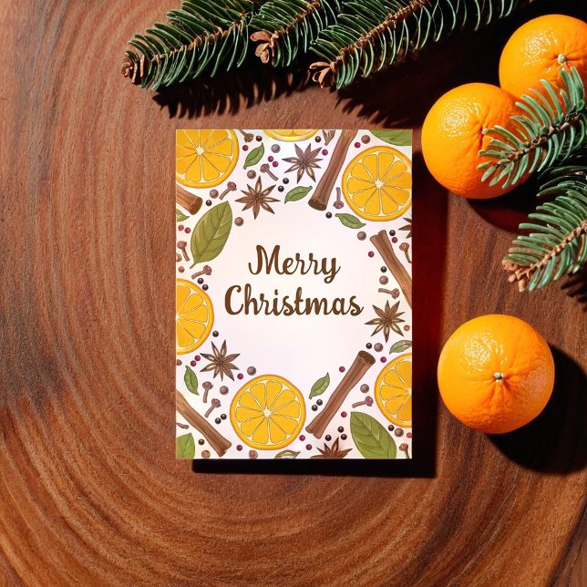 Carte de vœux de fêtes vin chaud aux épices de Noë (Christmas mulled wine spicy Flat Holiday Card)
