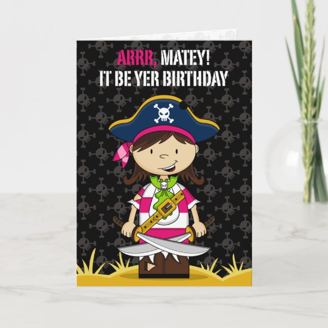 Carte de voeux de fille pirate capitaine (Devant)