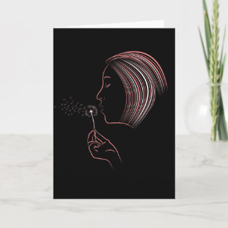 Carte de voeux de fille soufflant Dandelion