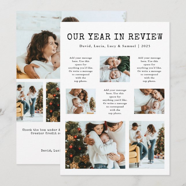 Carte de vœux de fin d'année avec photo de l'année (Devant / Derrière)