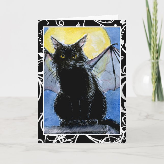 Carte de voeux de gargouille de Halloween de chat (Devant)