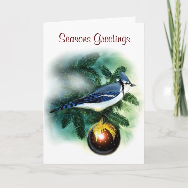 Carte de voeux de geai assez bleu d'oiseau de Noël (Devant)